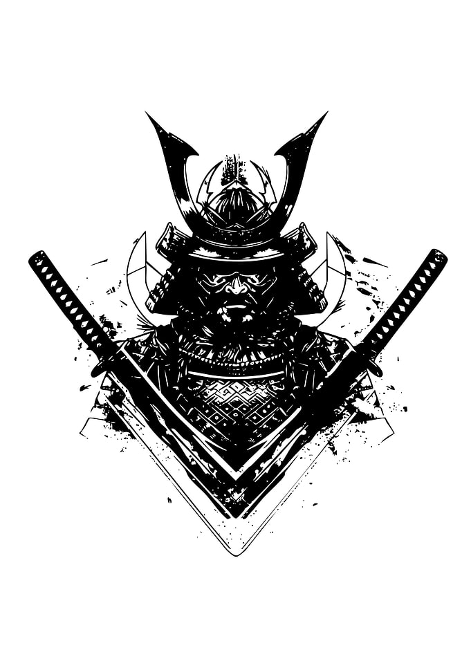 Samurai Warrior Black and White Illustration