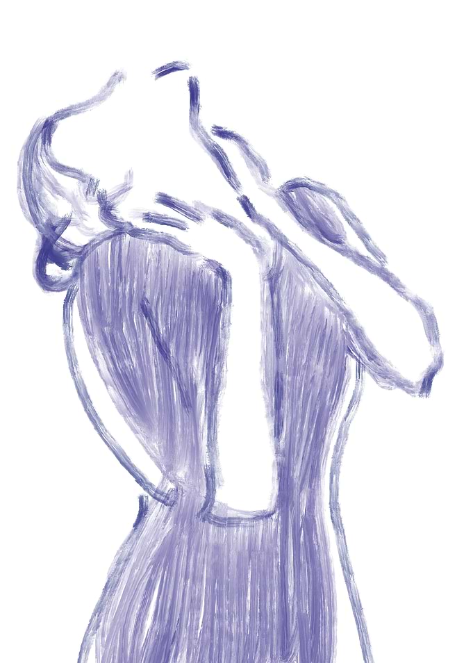 Blue violet Sketch of a Woman in a Dress