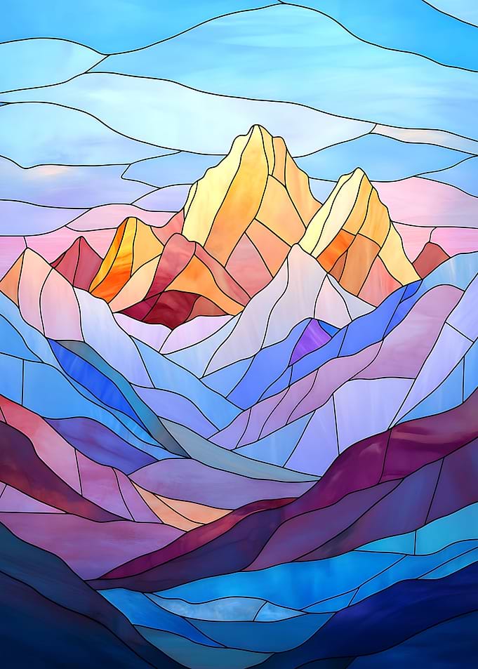 Stained Glass Mountain Landscape