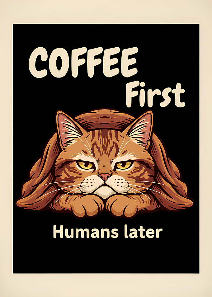 Coffee First, Humans Later Cat Poster