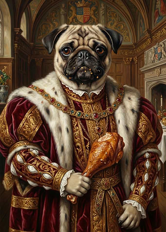 Pug King with Turkey Leg