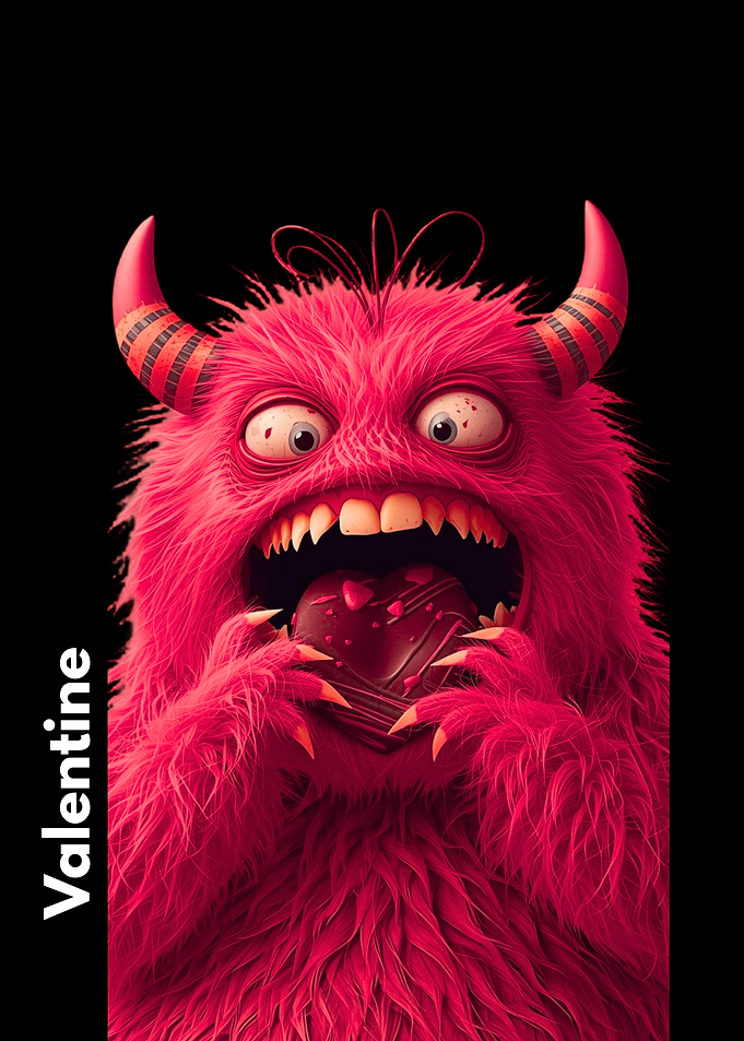 Furry Monster with Heart Valentine's Day