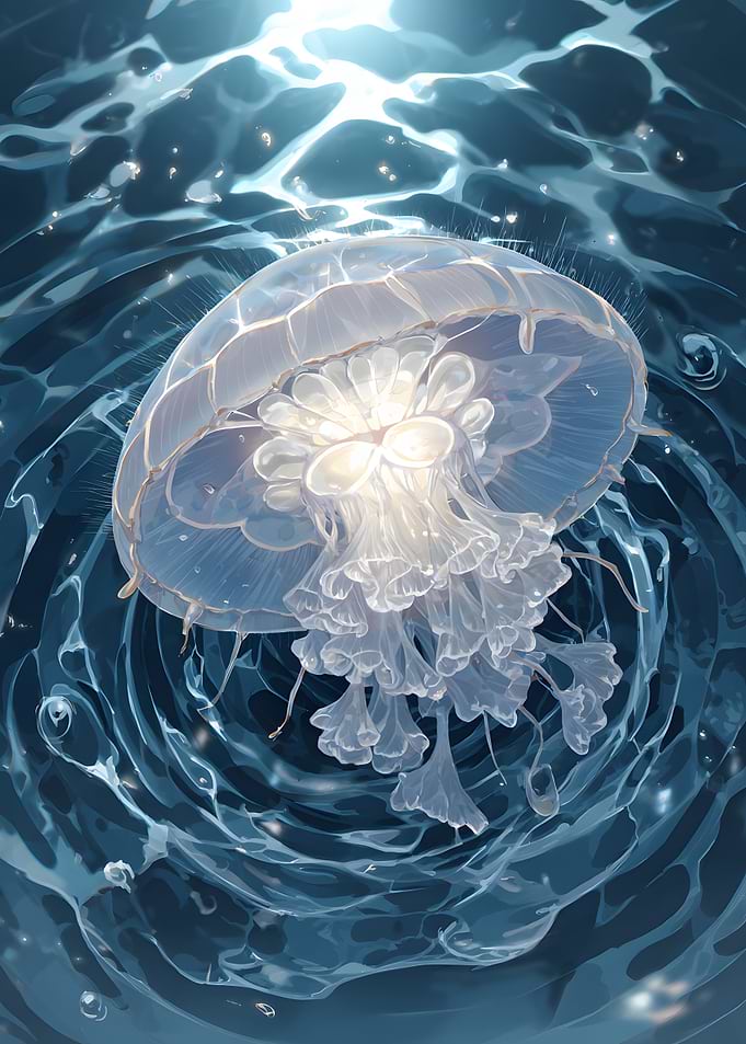 Translucent Jellyfish in Blue Water