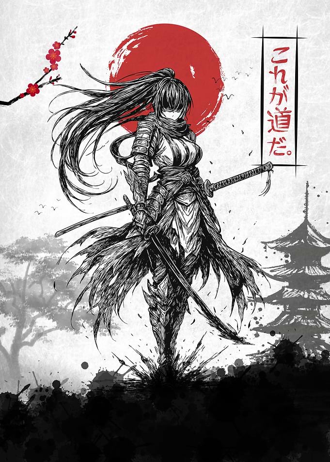 Red Moon Samurai Girl