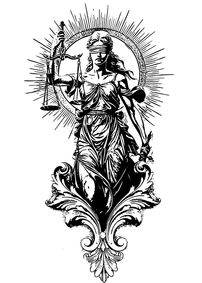 Lady Justice Black and White Illustration