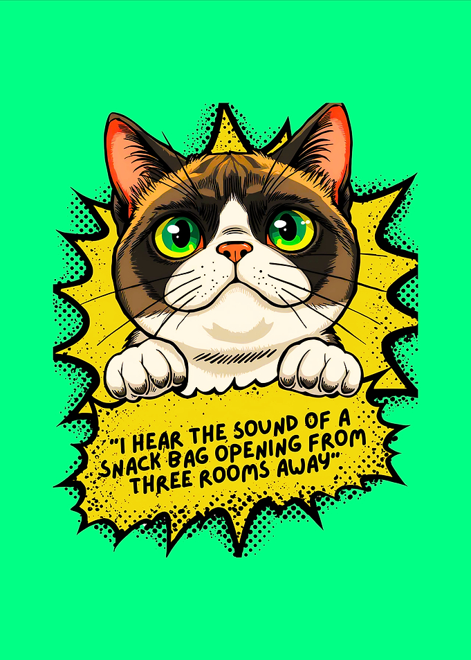 Cartoon Cat with Snack Bag Quote