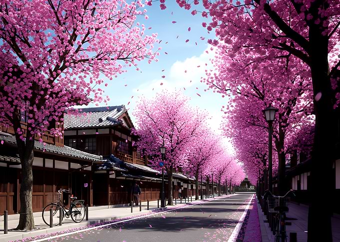 Cherry Blossom Street Scene