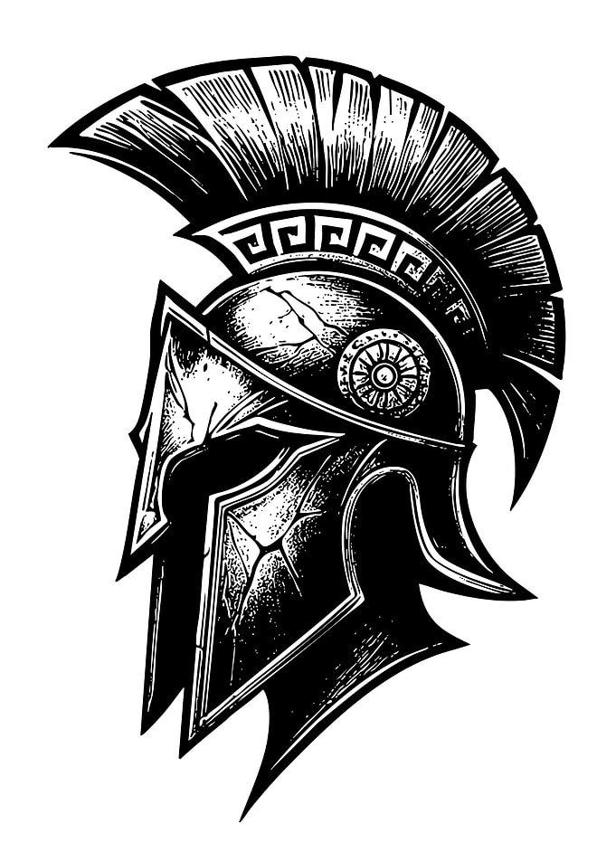 Spartan Helmet Black and White Illustration