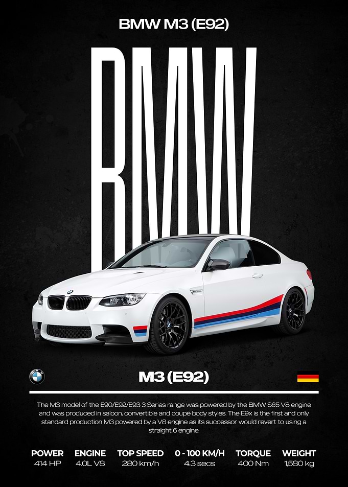 BMW M3 (E92) Car Poster