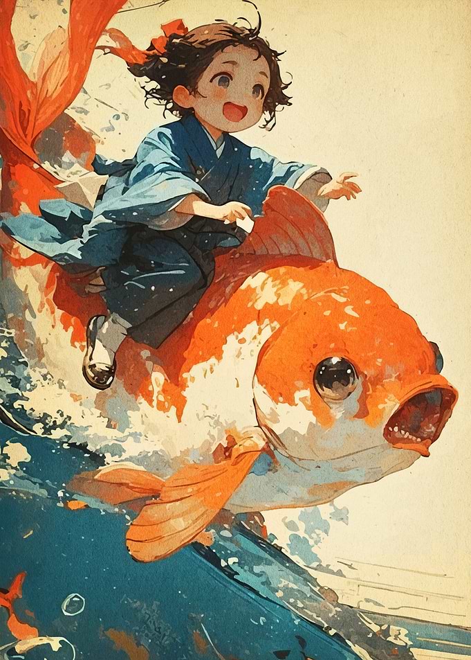 Girl Riding a Giant Goldfish