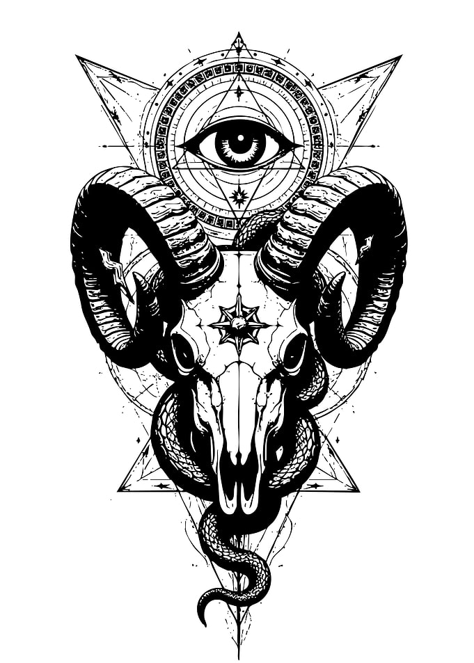 Ram Skull with Snake and Eye