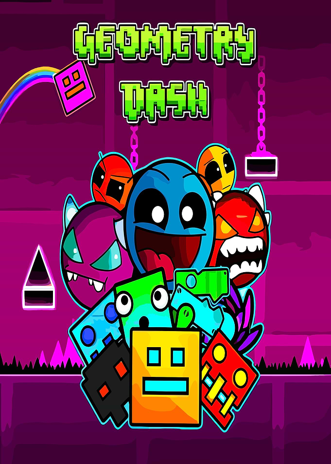 Geometry Dash characters and logo