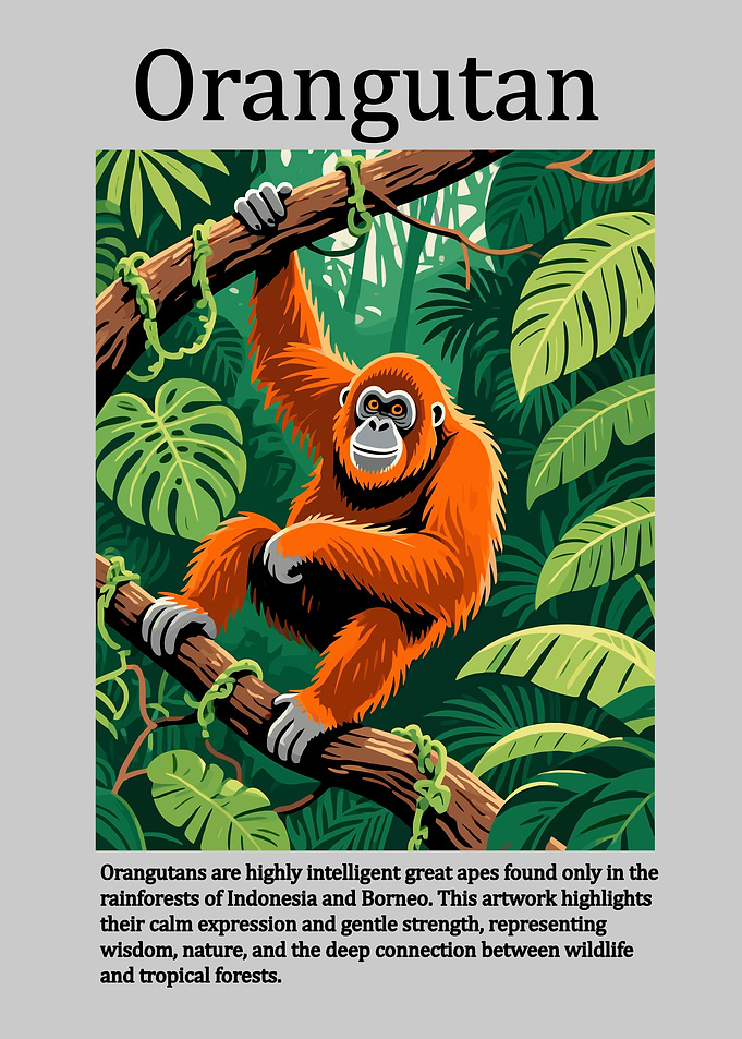 Orangutan in Rainforest Illustration