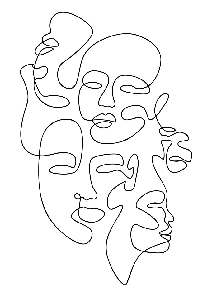 Abstract Faces Line Art