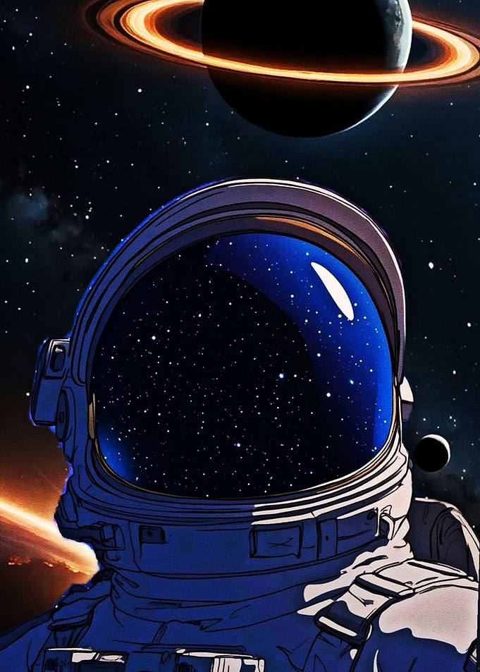 Astronaut in Space with Ringed Planet