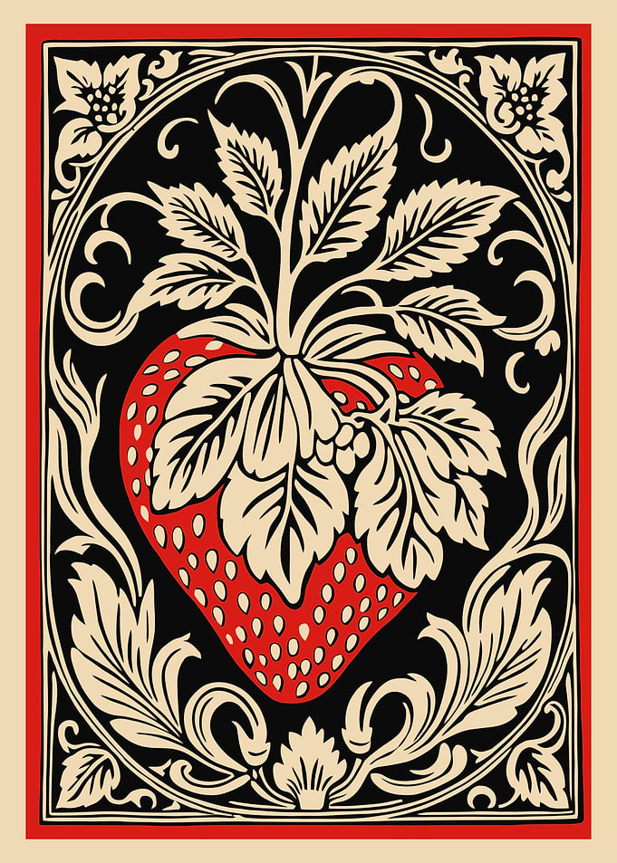Strawberry Floral Art Nouveau Illustration