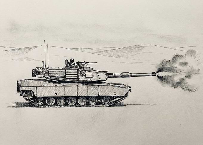 Tank firing in desert sketch