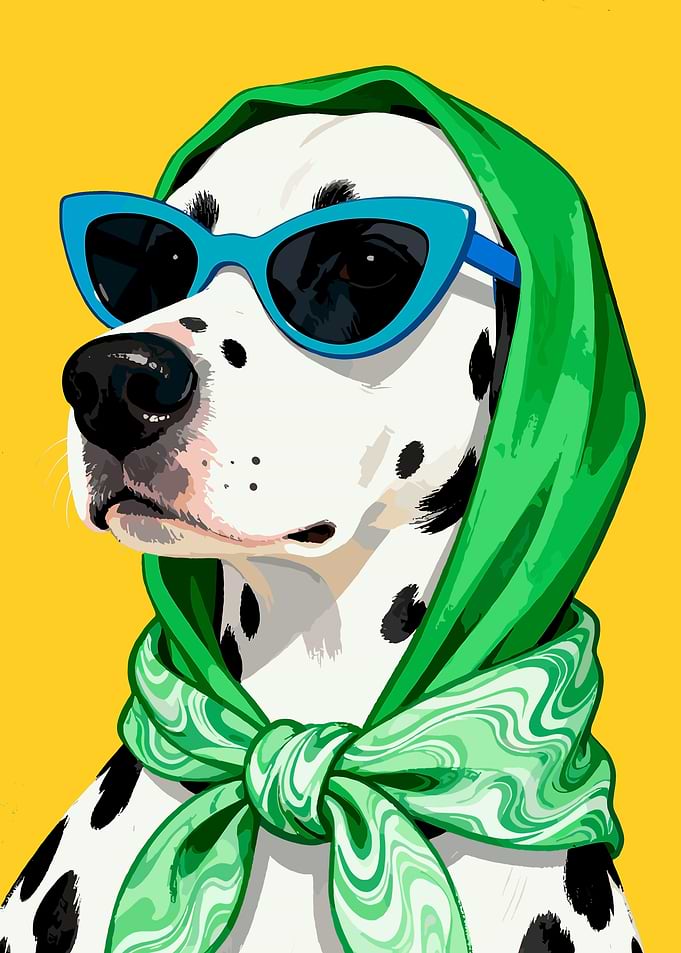 Dalmatian dog with sunglasses and scarf