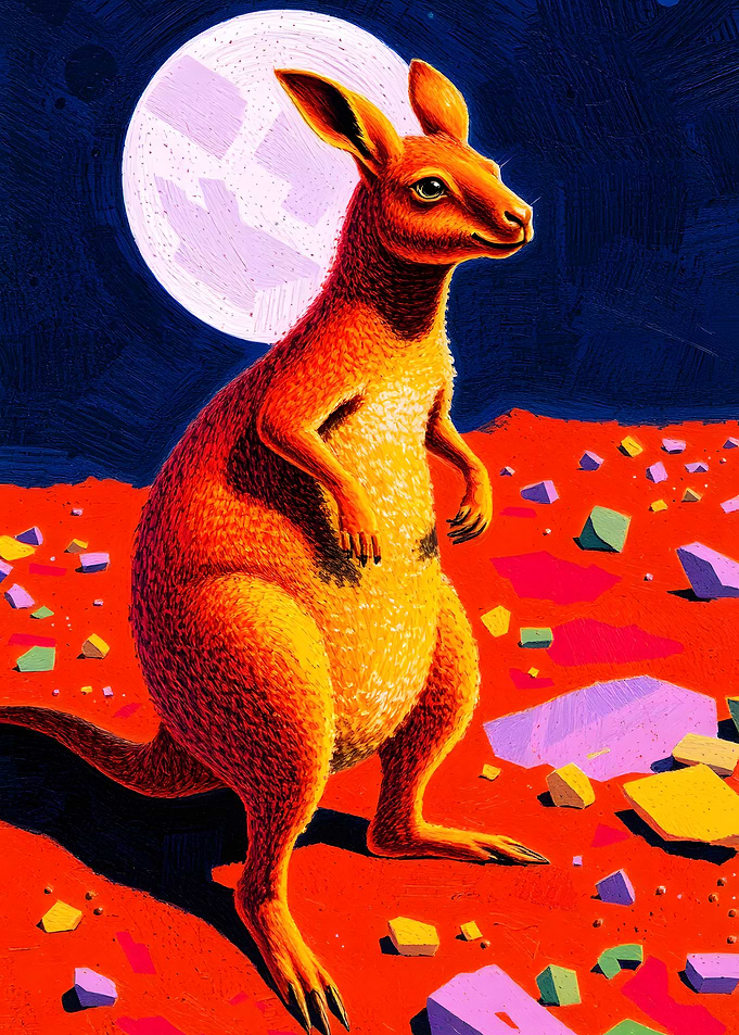 Kangaroo under the moon, digital art