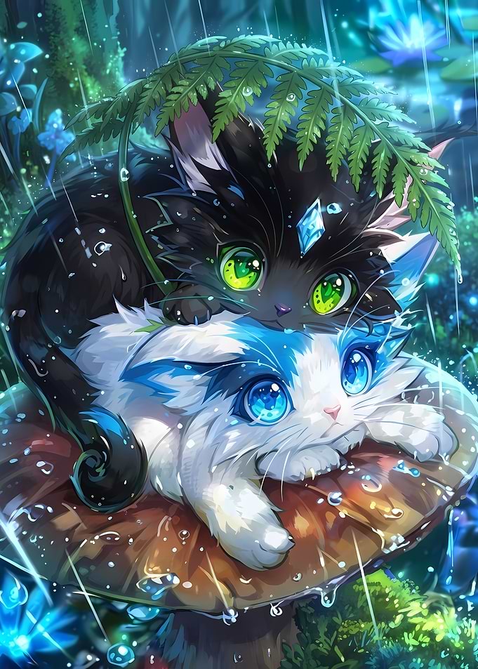 Two Cute Cats in the Rain