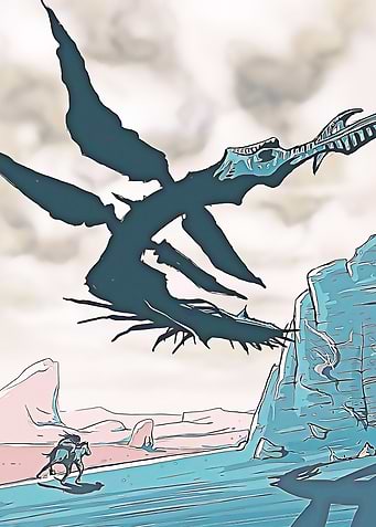 Dragon and Rider in Fantasy Landscape