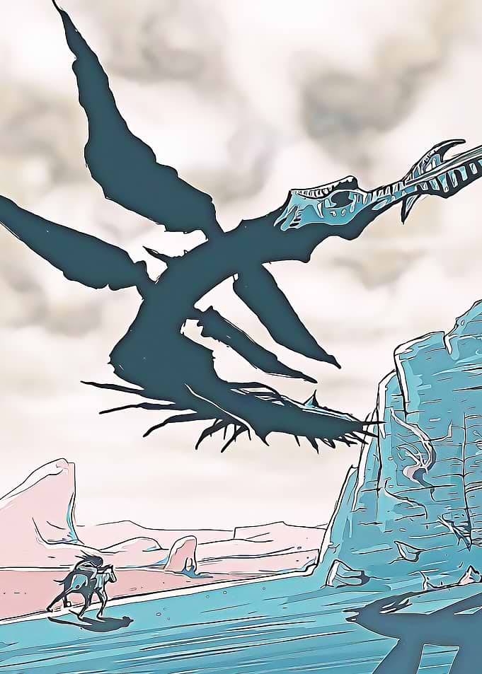 Dragon and Rider in Fantasy Landscape