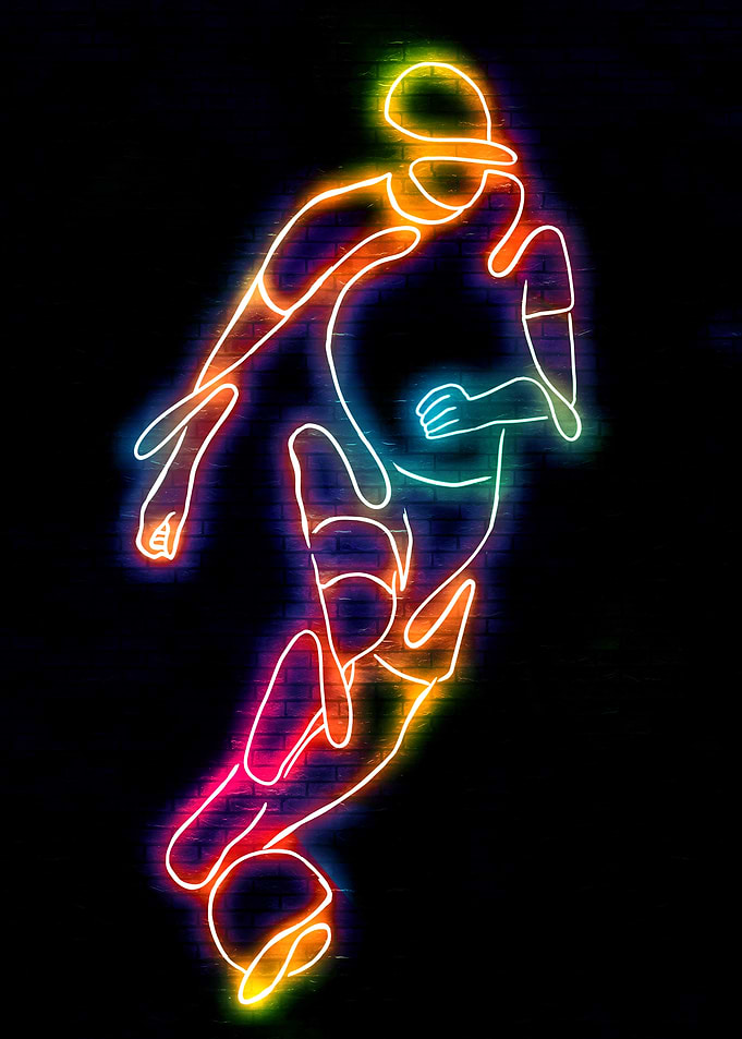Neon Soccer Player on Brick Wall