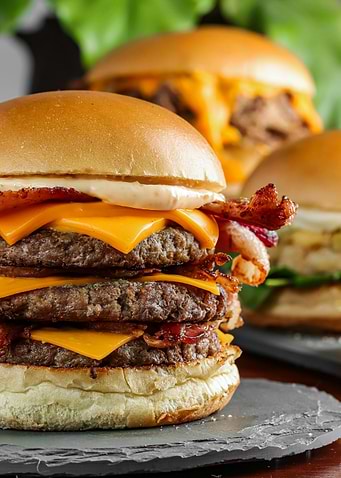 Delicious Double Cheeseburger with Bacon