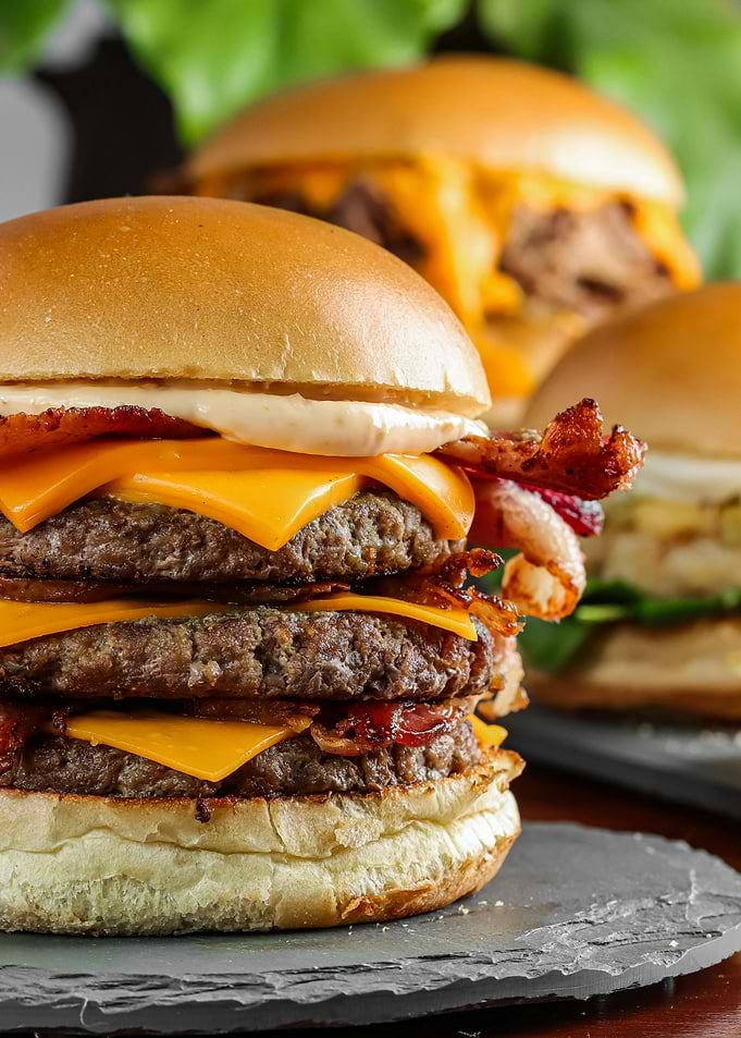 Delicious Double Cheeseburger with Bacon