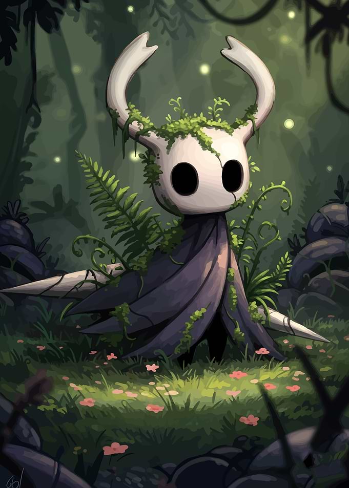 Hollow Knight in overgrown forest