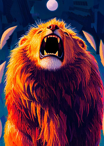 Roaring Lion Under Moonlight Digital Art