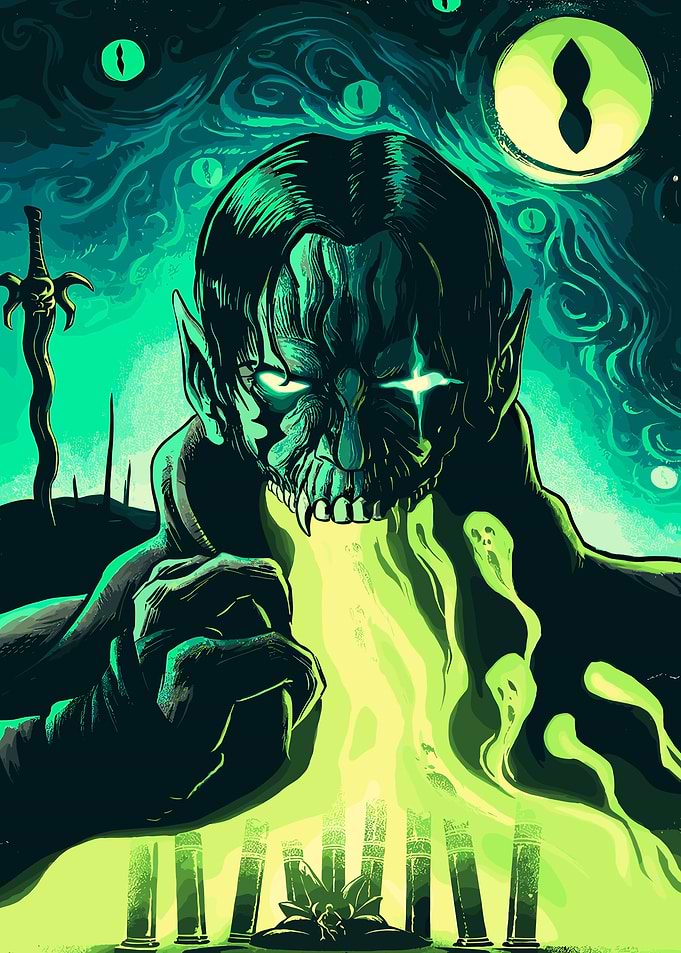 Green Fantasy Monster with Glowing Eyes