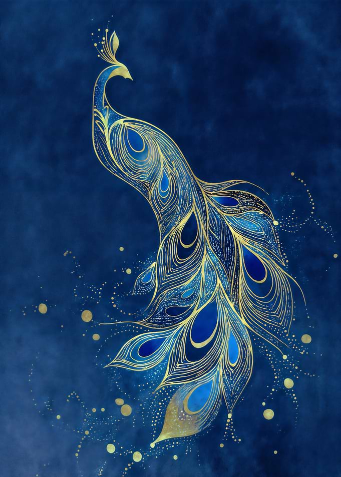 Elegant Peacock on Blue Background