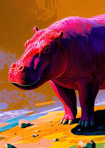 Vibrant Pink and Purple Hippopotamus Portrait