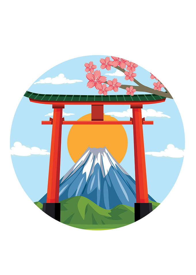 Mount Fuji and Torii Gate Illustration