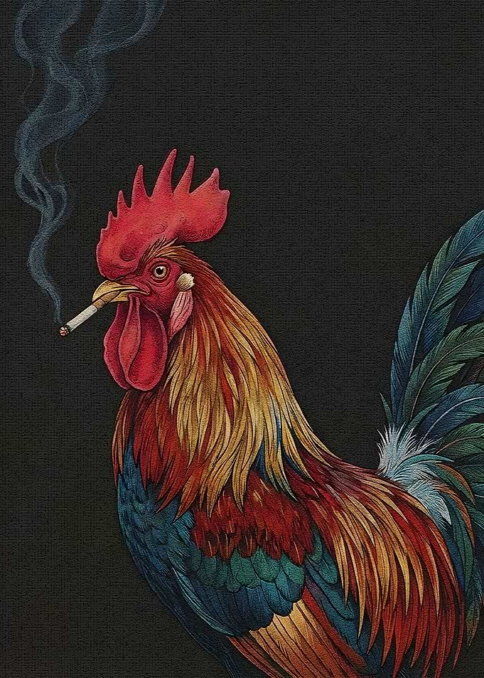Smoking Rooster Illustration