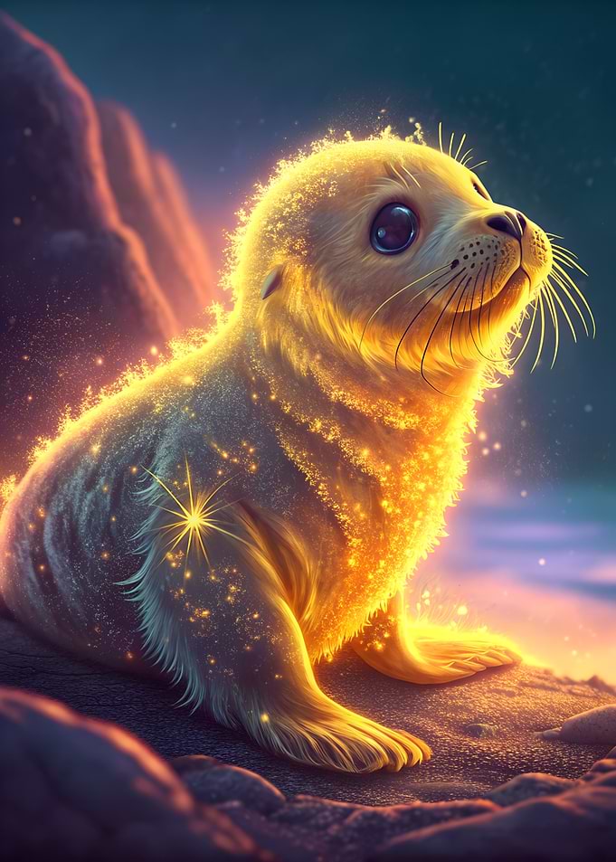 Glowing Seal Pup on Rocky Shore