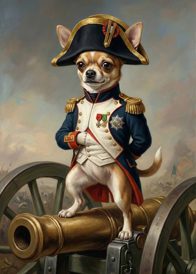 Chihuahua Napoleon on Cannon