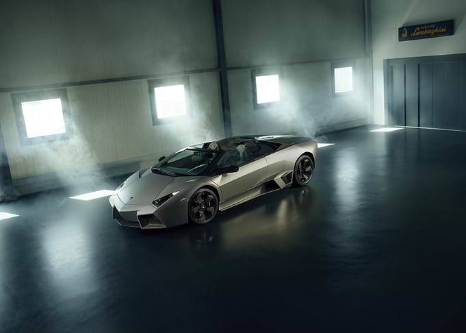 Silver Lamborghini Reventon Roadster in Garage