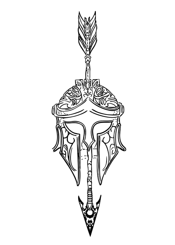 Spartan Helmet Arrow Black and White
