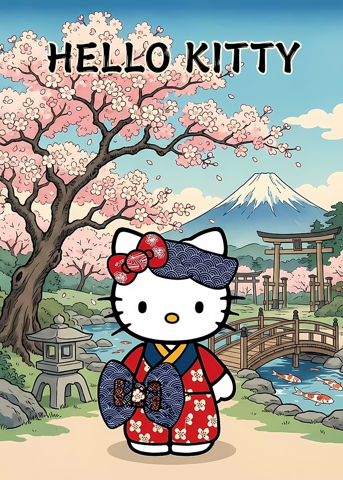 Hello Kitty Japanese Landscape