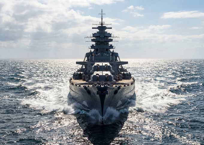 Battleship sailing on the ocean