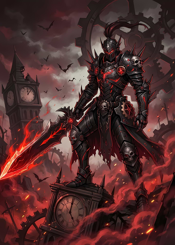 Steampunk Knight with Flaming Sword