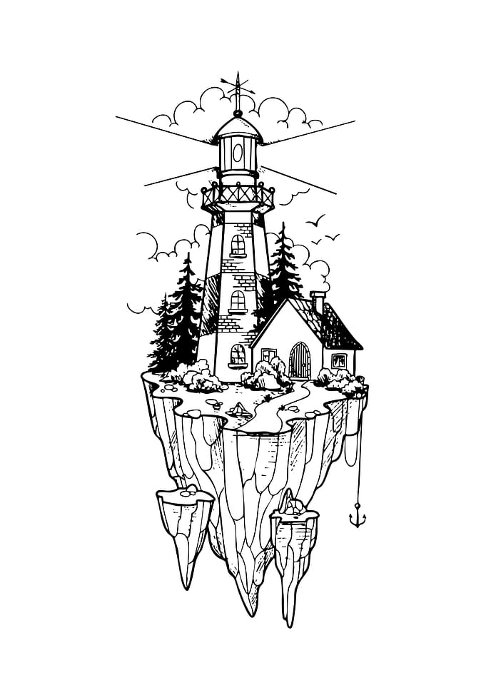 Lighthouse on Floating Island Illustration