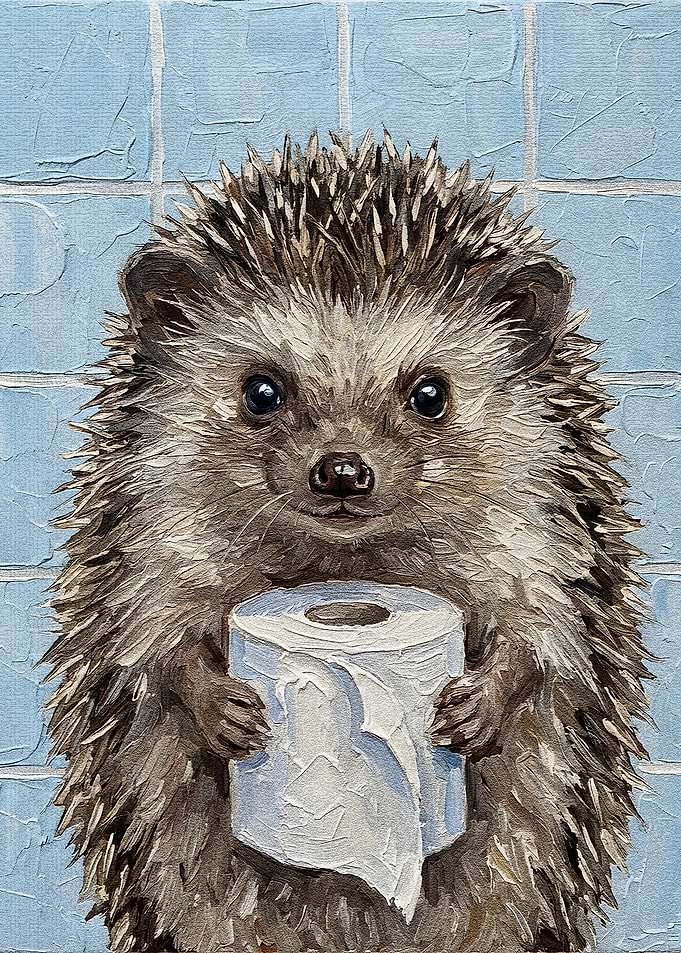 Hedgehog Holding Toilet Paper Roll Painting