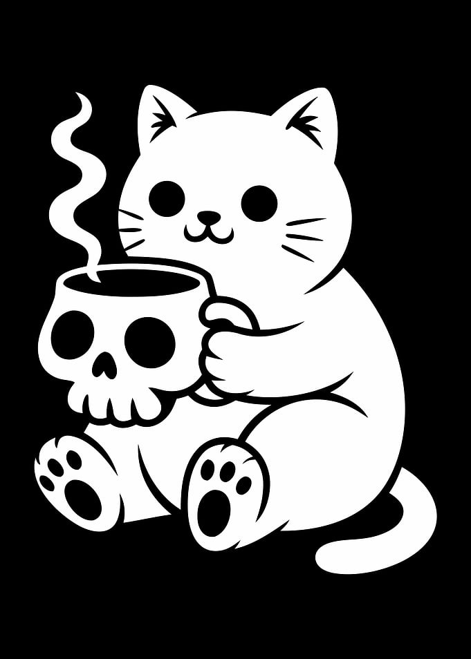 Cute Cat with Skull Coffee Cup