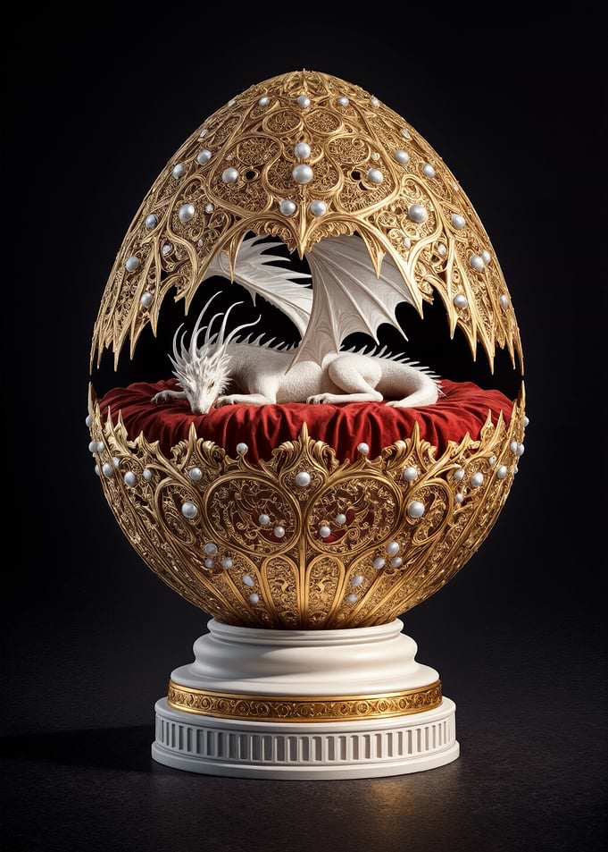Dragon inside ornate golden egg