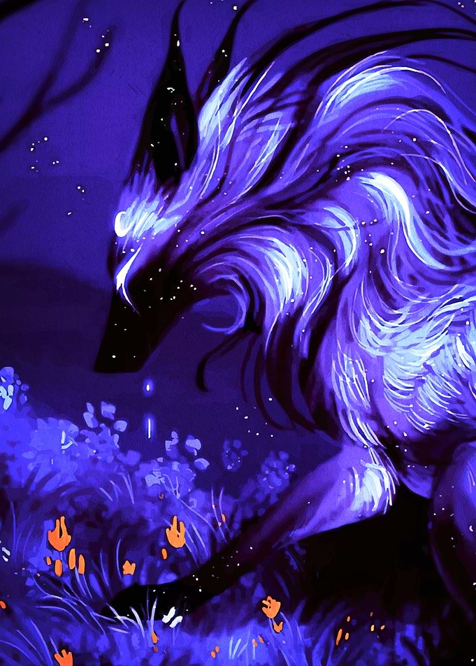 Luminous Wolf in a Blue Field