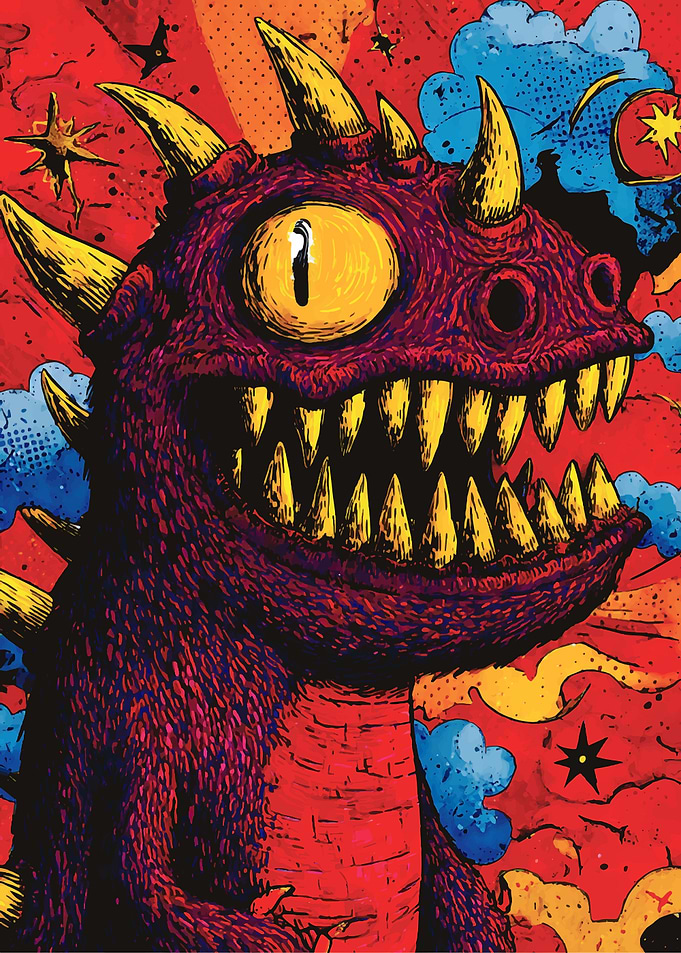 Cartoonish Dragon with Sharp Teeth
