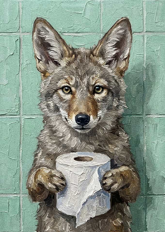 Coyote Holding Toilet Paper Painting